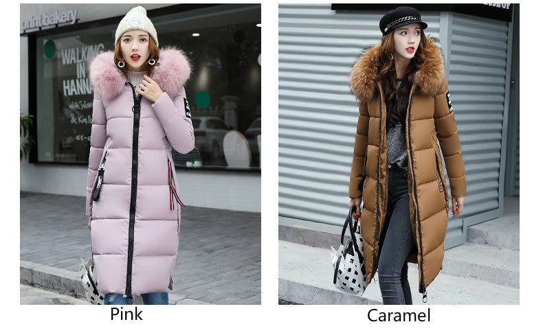 Winter jacket women high quality down coat female  long slim solid color female Jackets zip fur collar women down Jacket - LiveTrendsX