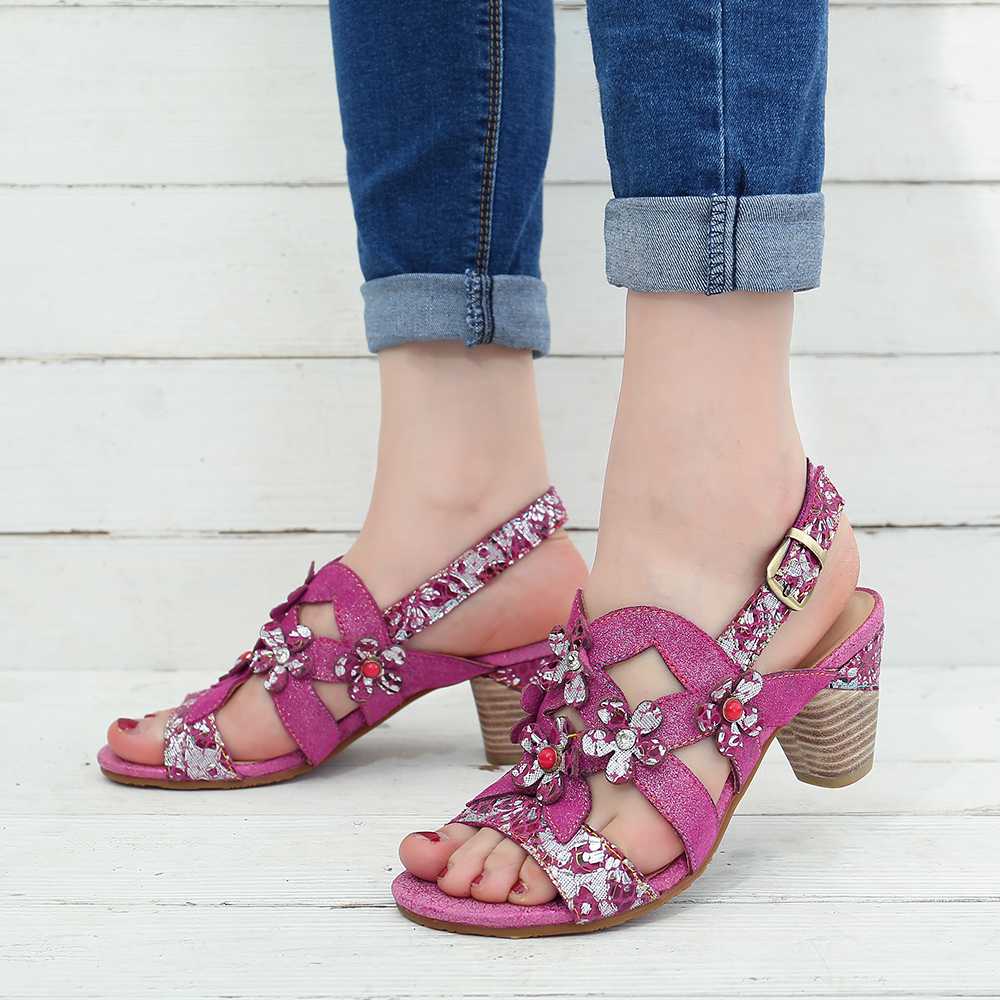 Genuine Leather Sandals Super Comfy Sequined Pattern Floral Veins Hook Loop Elegant Sandals Summer Shoes Women  2019 - LiveTrendsX