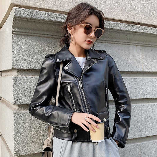 Women Plus Size Sheepskin Genuine Leather Jackets Autumn Slim Motorcycle Biker Jacket Ladies Real Leather Coats Chaqueta Mujer - LiveTrendsX