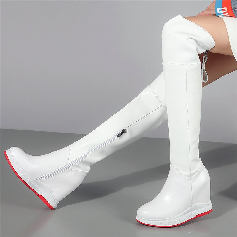 Punk Long Trainers Women Cow Leather Knee High Boots