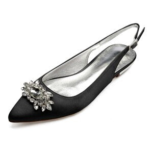 Lady satin evening dress shoes bridal wedding prom flats