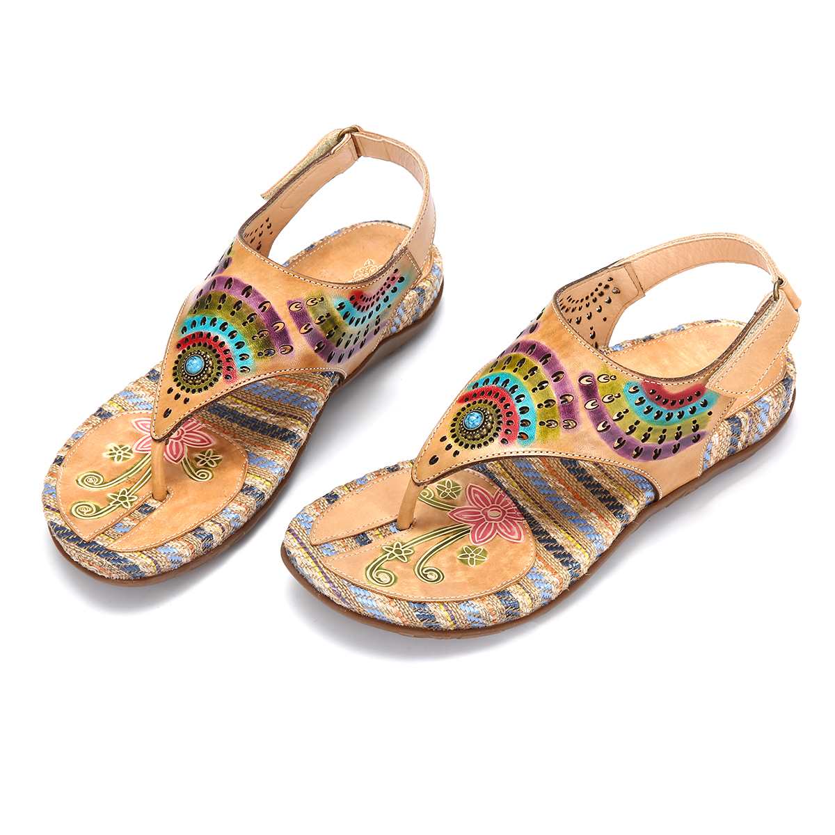 Bohemian Vintage Style Clip Toes Sandals Women Summer Shoes Woman Beach Flip Flops Printed Leather Sandals Ladies Shoes - LiveTrendsX