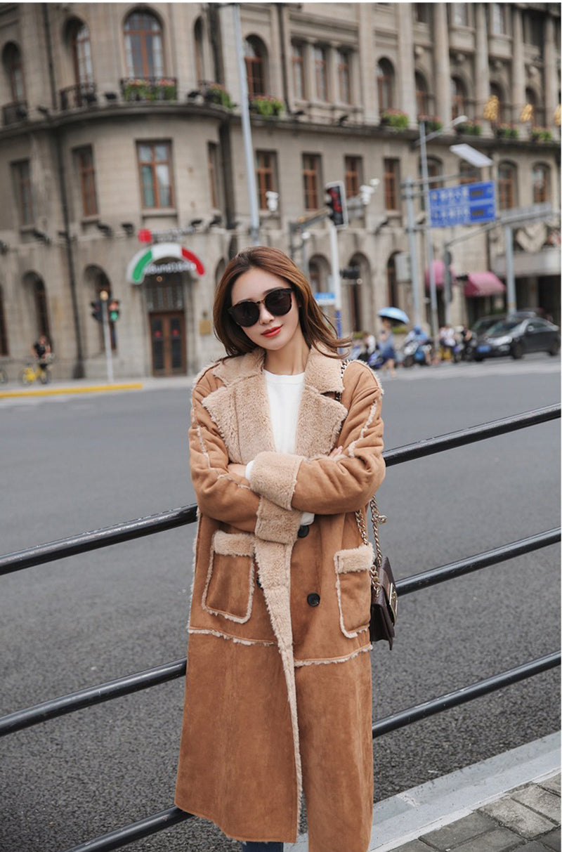 Women lambs wool coat female long thick warm shearling coats faux suede leather jackets autumn winter female outerwear - LiveTrendsX