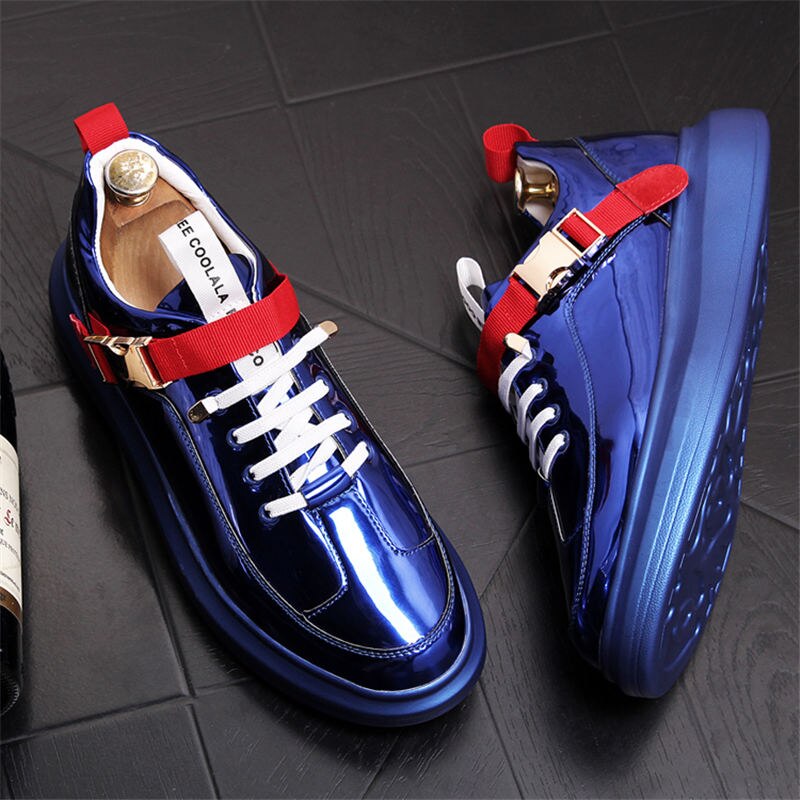 NEW British tide men's shoes fashion casual shoes Shiny blue buckle hip hop shoes for man youth trending platform white shoes - LiveTrendsX