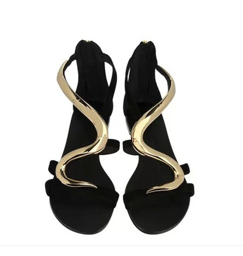 Ladies Metal Plated Snake shape Decor Party Sandals