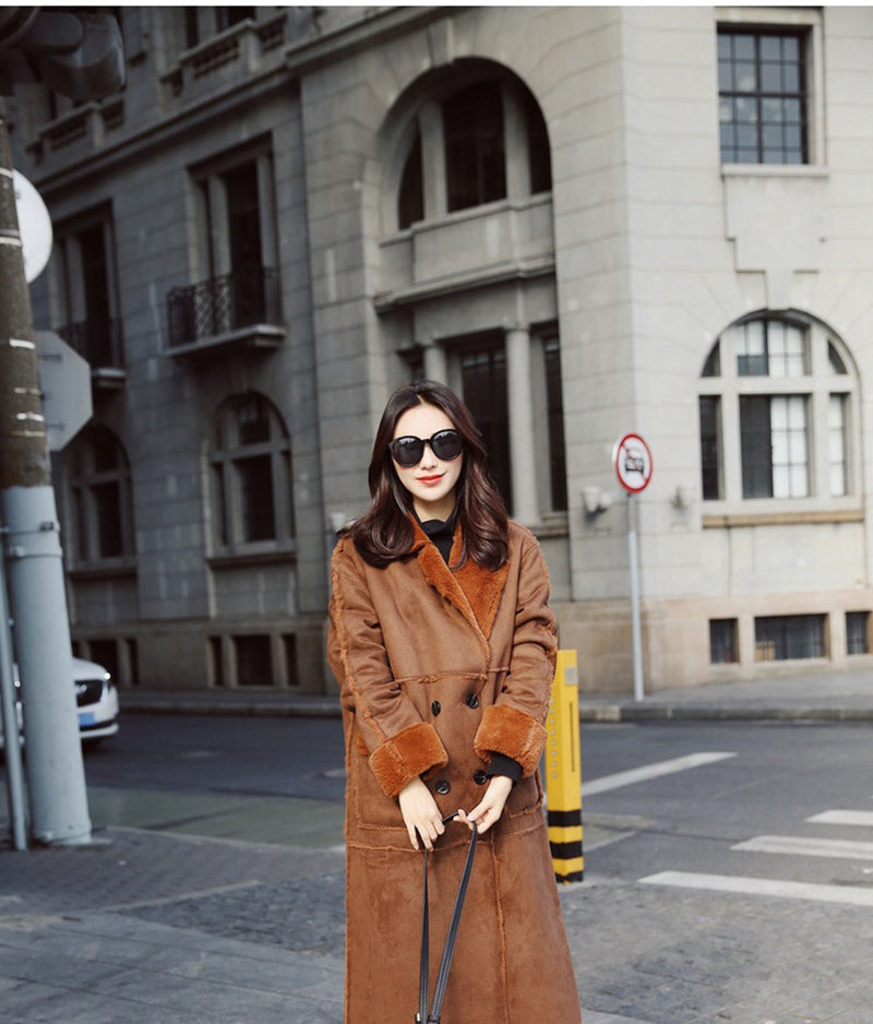 Women lambs wool coat female long thick warm shearling coats faux suede leather jackets autumn winter female outerwear - LiveTrendsX