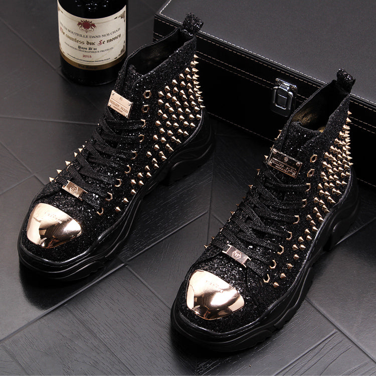 men luxury fashion prom nightclub dress soft leather rivets shoes platform motorcycle punk ankle boots zapatos de hombre autumn - LiveTrendsX