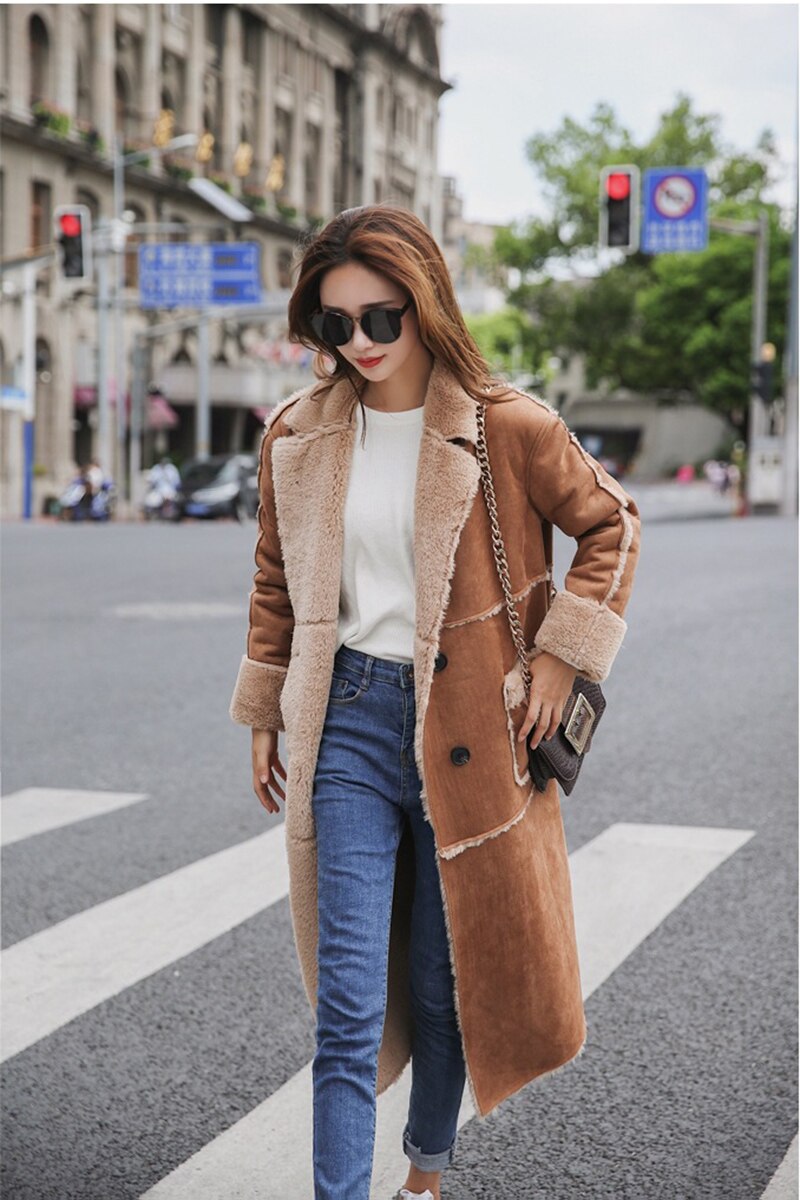 Women lambs wool coat female long thick warm shearling coats faux suede leather jackets autumn winter female outerwear - LiveTrendsX