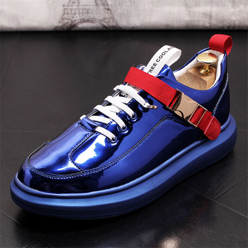 NEW British tide men's shoes fashion casual shoes Shiny blue buckle hip hop shoes for man youth trending platform white shoes - LiveTrendsX