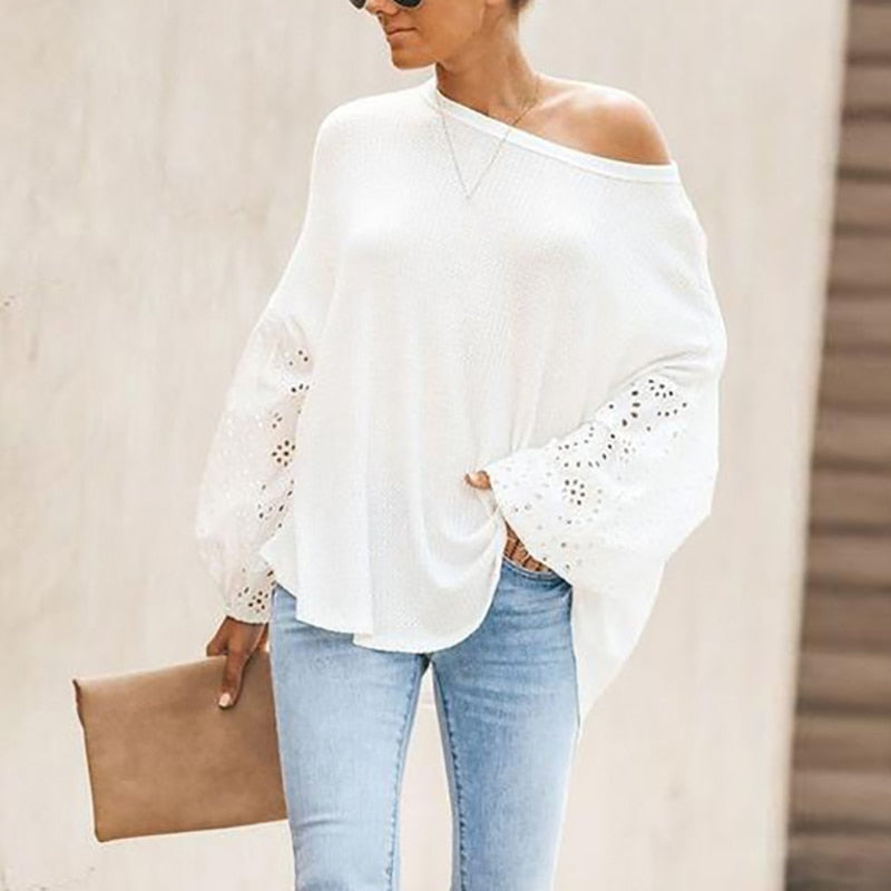 O-Neck Elegant Embroidery Floral Hollow Out Blouse Shirt Women Lantern Sleeve Tops Spring Summer Casual Loose Blusas Plus Size - LiveTrendsX