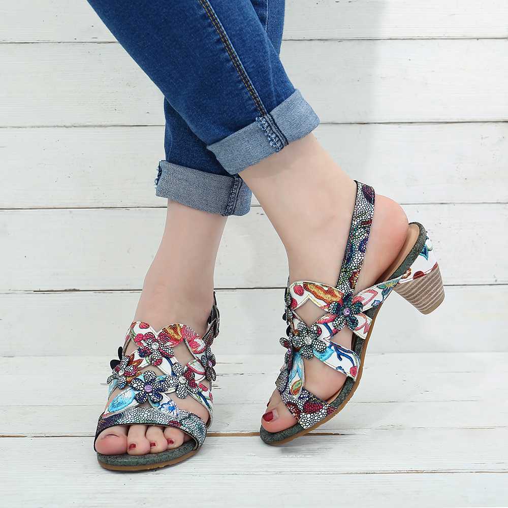 Genuine Leather Sandals Super Comfy Sequined Pattern Floral Veins Hook Loop Elegant Sandals Summer Shoes Women  2019 - LiveTrendsX