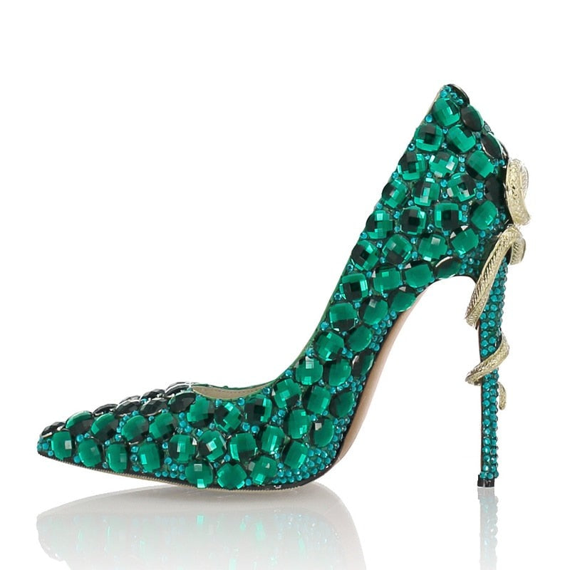 Rhinestone Wedding Pumps Twined Metal Snake High Heel