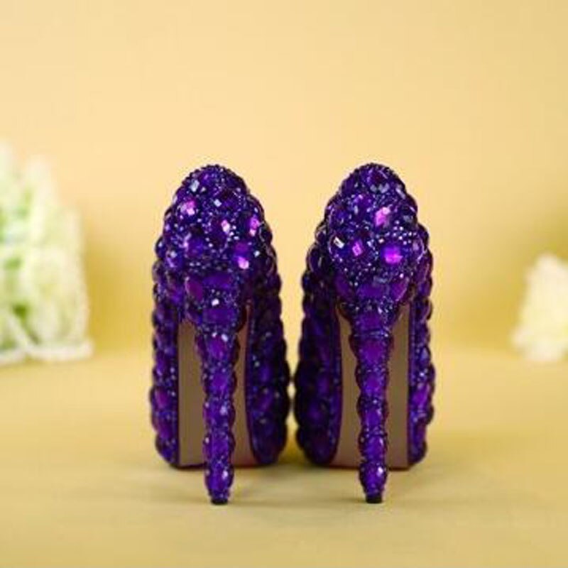 Big Size 34~43 Spring 2019 Autumn Women Pumps Sexy Purple 14CM/11CM/8CM High Heels Luxury Rhinestone Wedding Party Shoes - LiveTrendsX