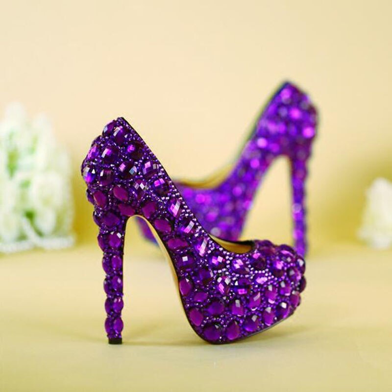 Big Size 34~43 Spring 2019 Autumn Women Pumps Sexy Purple 14CM/11CM/8CM High Heels Luxury Rhinestone Wedding Party Shoes - LiveTrendsX