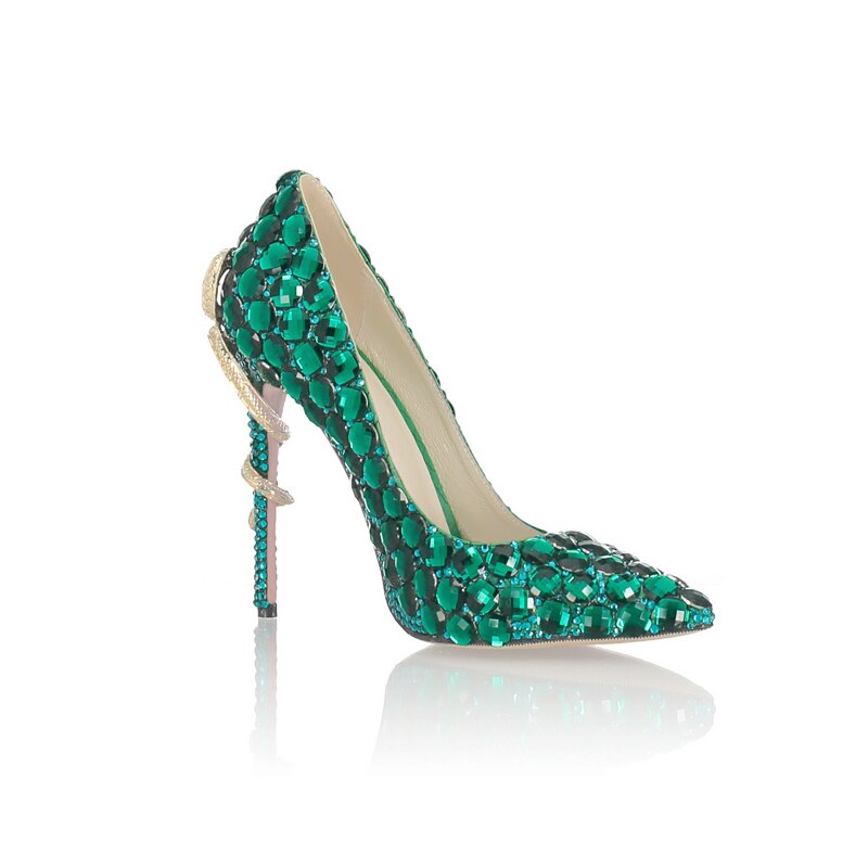 Rhinestone Wedding Pumps Twined Metal Snake High Heel