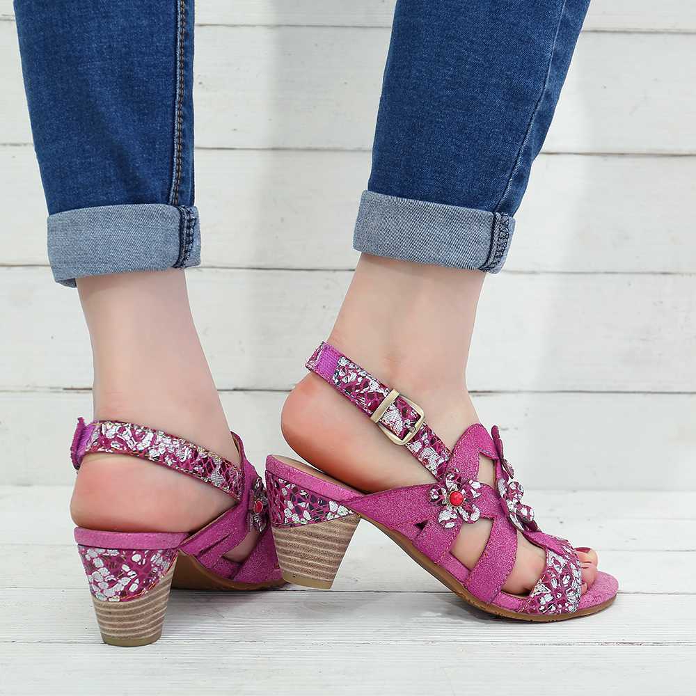 Genuine Leather Sandals Super Comfy Sequined Pattern Floral Veins Hook Loop Elegant Sandals Summer Shoes Women  2019 - LiveTrendsX