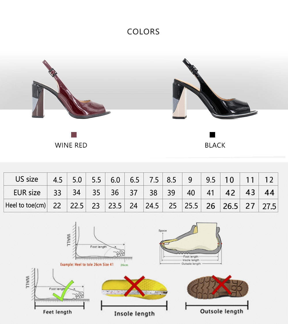 Lady Shoes Peep Toe Sandals Handmade Pumps Elegant Square High Heel solid Patent Leather Autumn Women Shoes - LiveTrendsX