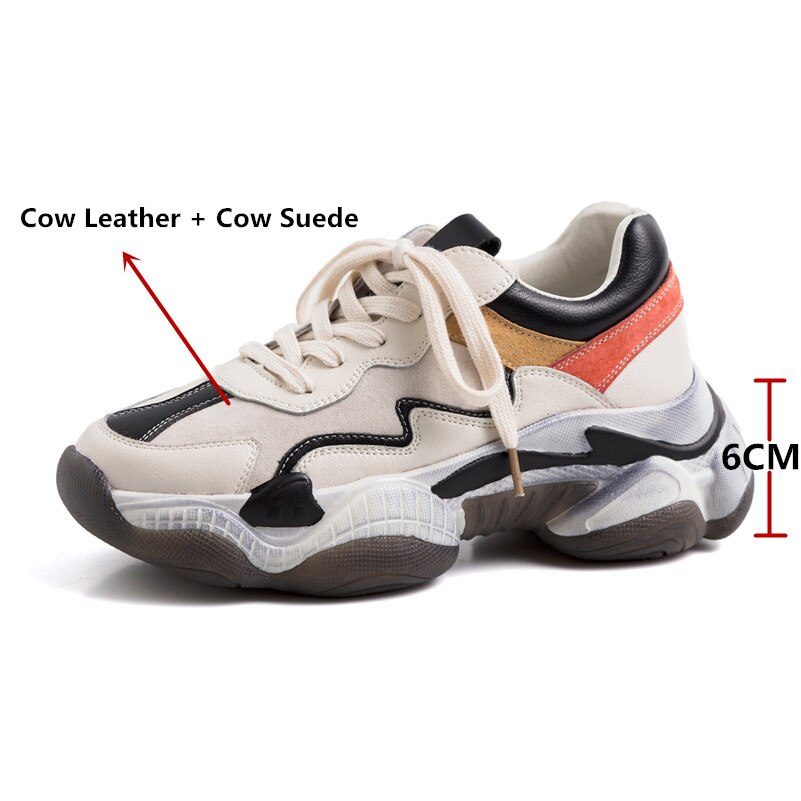 Corss-Tied Women Sneakers Cow Leather Shoes Woman Platform Chunky Sneakers Ladies Trainers Zapatillas Chunky Mujer - LiveTrendsX