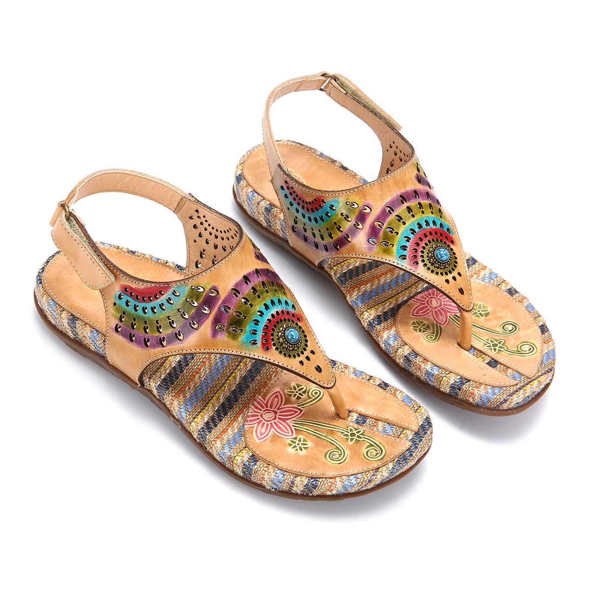 Bohemian Vintage Style Clip Toes Sandals Women Summer Shoes Woman Beach Flip Flops Printed Leather Sandals Ladies Shoes - LiveTrendsX