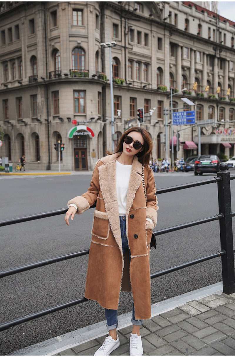 Women lambs wool coat female long thick warm shearling coats faux suede leather jackets autumn winter female outerwear - LiveTrendsX