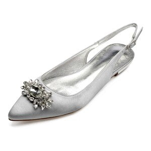 Lady satin evening dress shoes bridal wedding prom flats