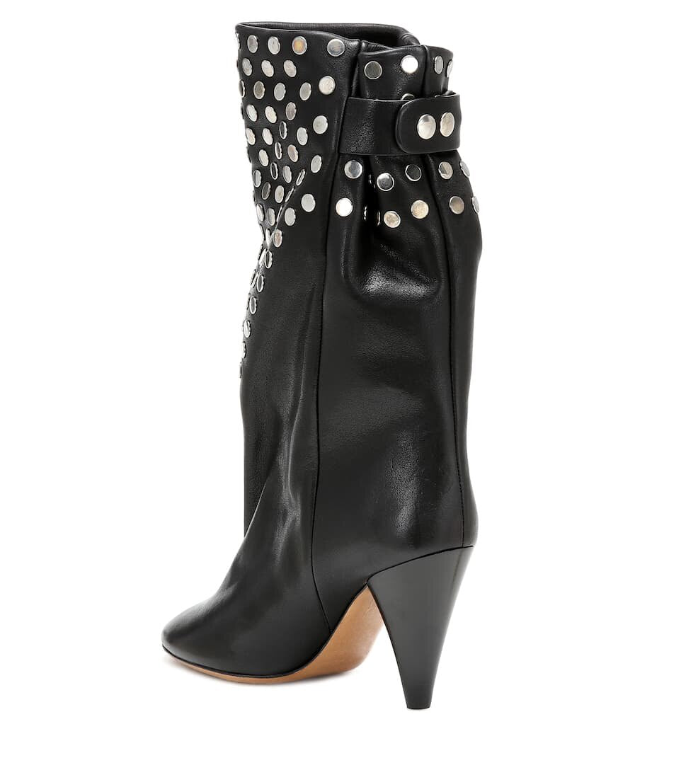 Lady Punk Metal Rivets Studs Martin Boots Black Leather Spike Heels