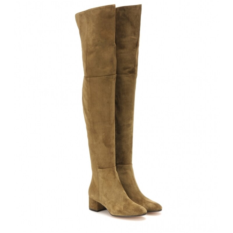 New Woman Round Toe Suede Thick Heels Over The Knee Boots