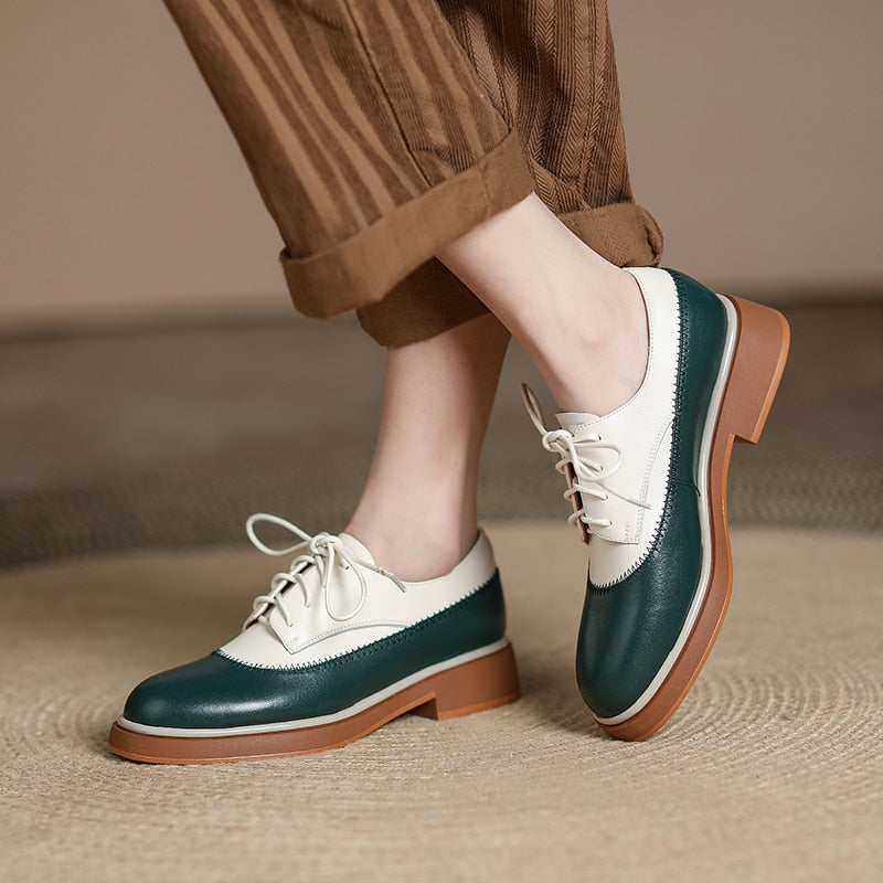 Women Genuine Leather Oxfords Shoes