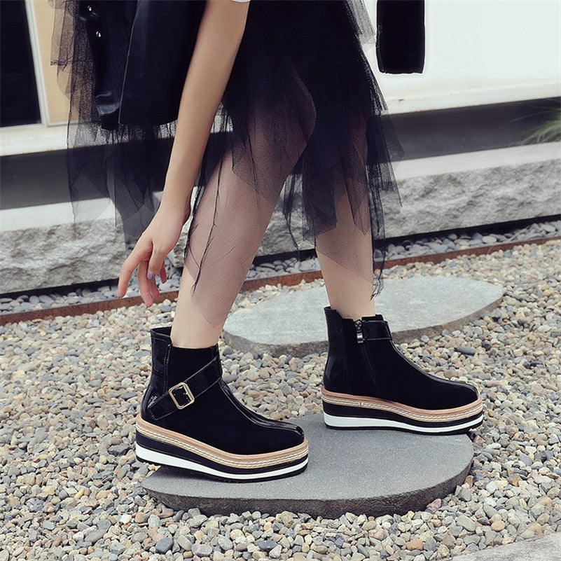 Cow Suede Leather Women Ankle Boots Warm Autumn Winter Riding Boots Platforms Zipper Shoes Woman High Heels Female Shoes - LiveTrendsX