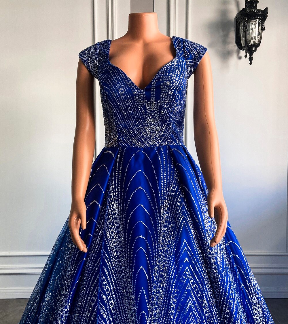 Sparkly Glittery Royal Blue Dubai Women Formal Evening Party Gown