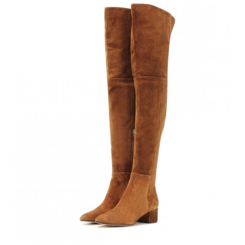 New Woman Round Toe Suede Thick Heels Over The Knee Boots