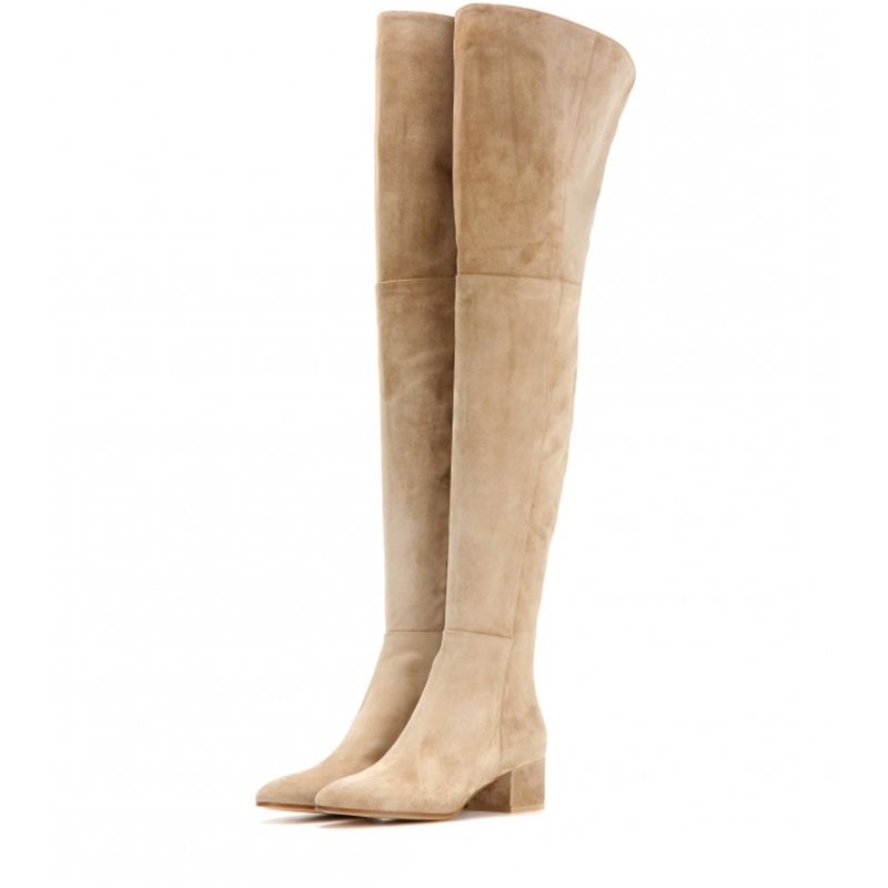 New Woman Round Toe Suede Thick Heels Over The Knee Boots