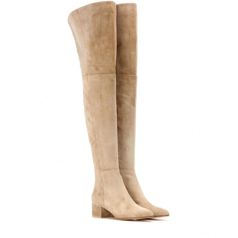 New Woman Round Toe Suede Thick Heels Over The Knee Boots