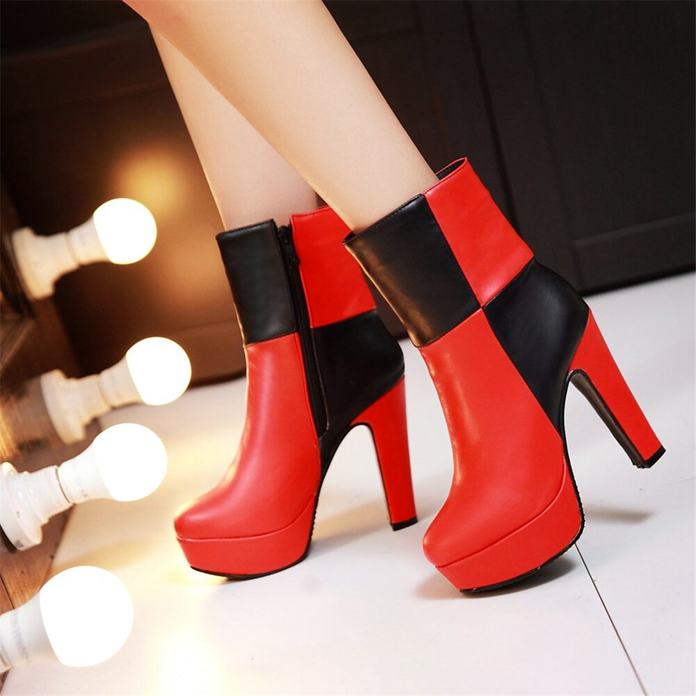 New 34-48 Western Concise Platform Booties Ladies Party mixed-color Ankle Boots Women 2020 High Heels Shoes Woman - LiveTrendsX