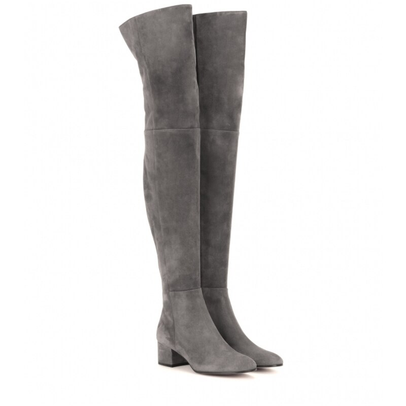 New Woman Round Toe Suede Thick Heels Over The Knee Boots