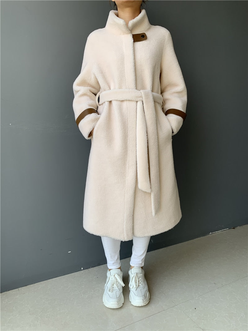 Fur Long Coat Overcoat Women's Winter Warm Genuine Sheep Fur Jacket Ladies 100% Wool Coat - LiveTrendsX