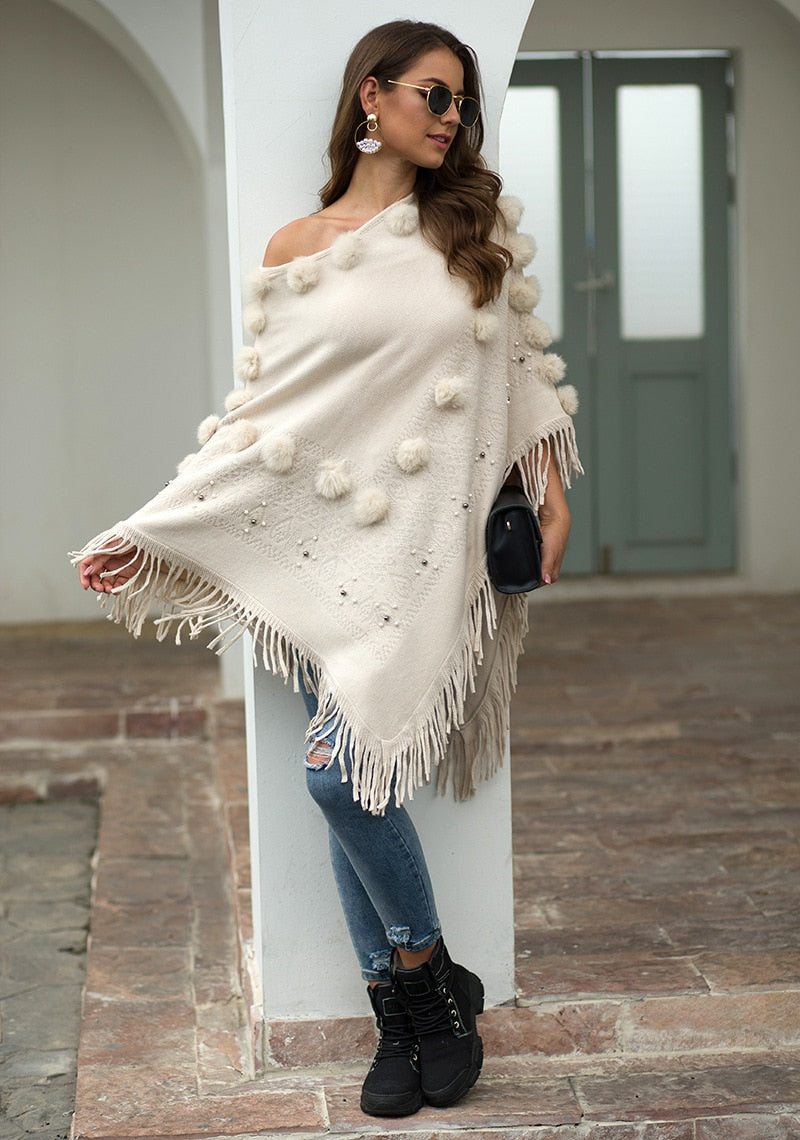 Women's ponchos and capes накидка женская пончо cloak Winter Knitted Cashmere Poncho Capes Shawl tassel Cardigans Sweater - LiveTrendsX