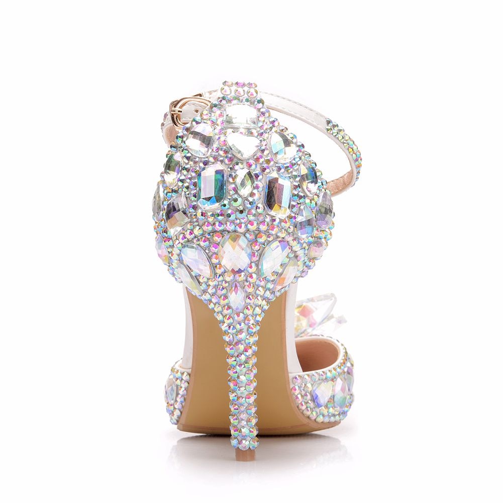 European Wedding Shoes Female White Drill Rhinestone Crystal Sandals Stiletto Pointed  Bridal Shoes High Heels - LiveTrendsX