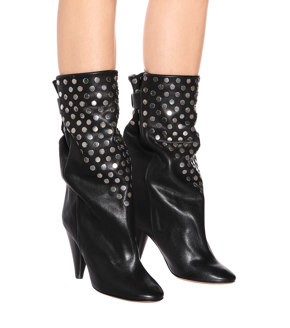 Lady Punk Metal Rivets Studs Martin Boots Black Leather Spike Heels