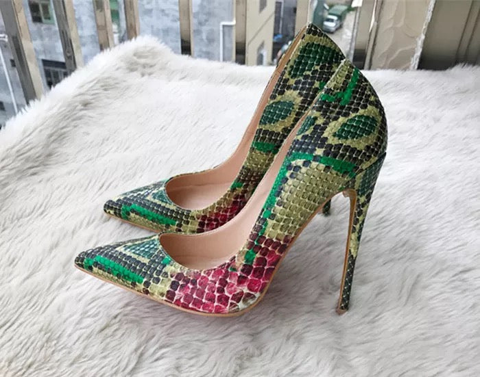 Fashion  green python leather Poined Toe Stiletto high heel shoe pump HIGH-HEELED SHOES dress shoes 12cm - LiveTrendsX