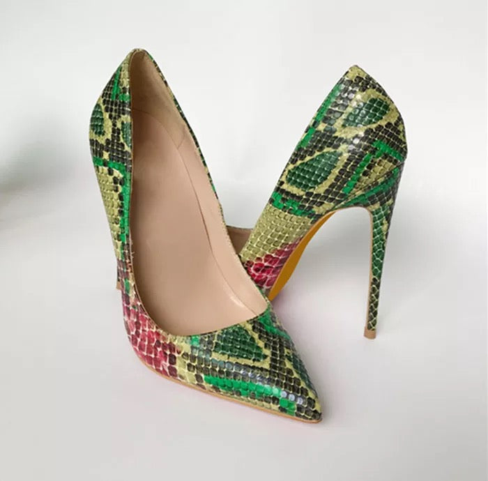 Fashion  green python leather Poined Toe Stiletto high heel shoe pump HIGH-HEELED SHOES dress shoes 12cm - LiveTrendsX