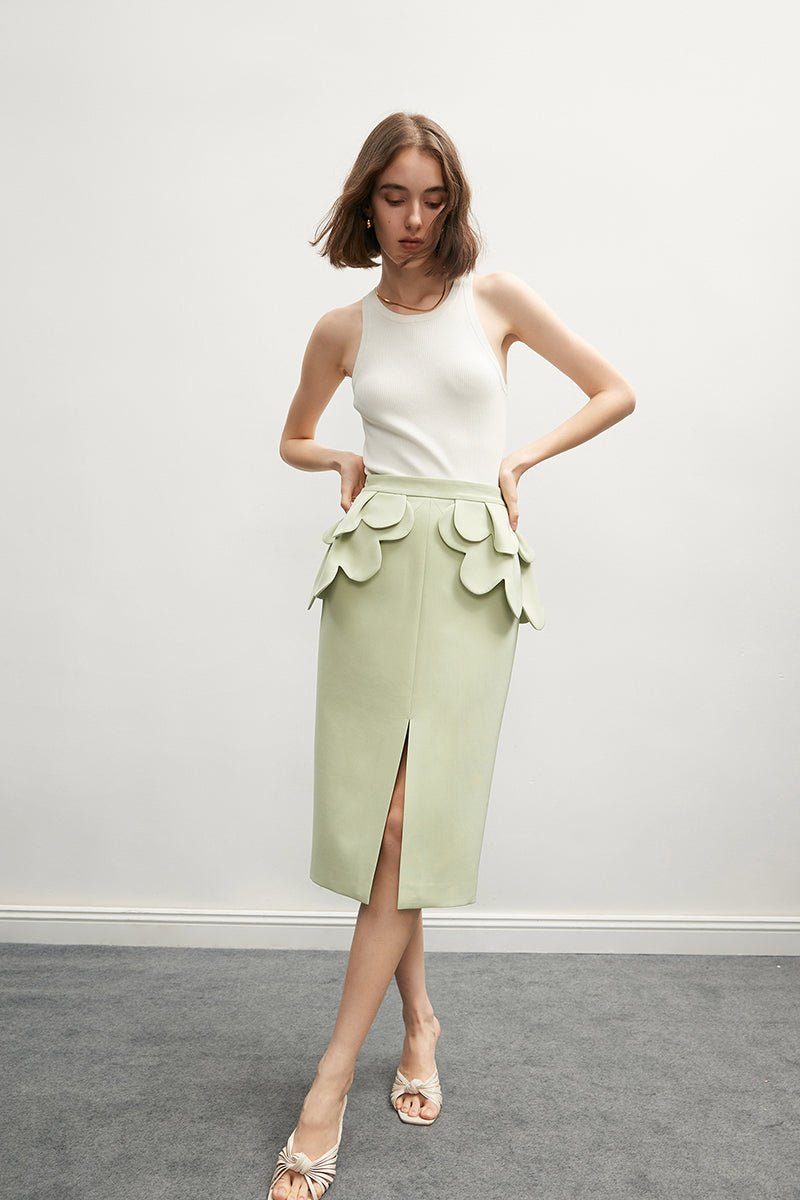 Green Flower Waist Classic Micro-Pack Hip Pencil Skirt