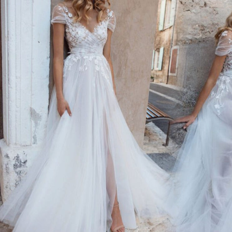 Off shoulder slim wedding dress