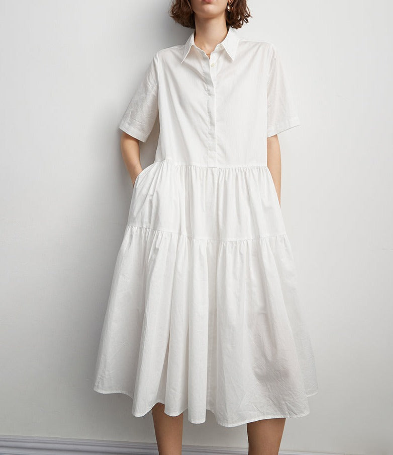 Shirt Cotton Cake Pitch Black And White Short Sleeve Dress