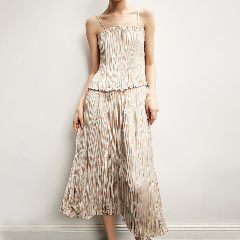 Pleated Embossed Textured Flowing Skirt