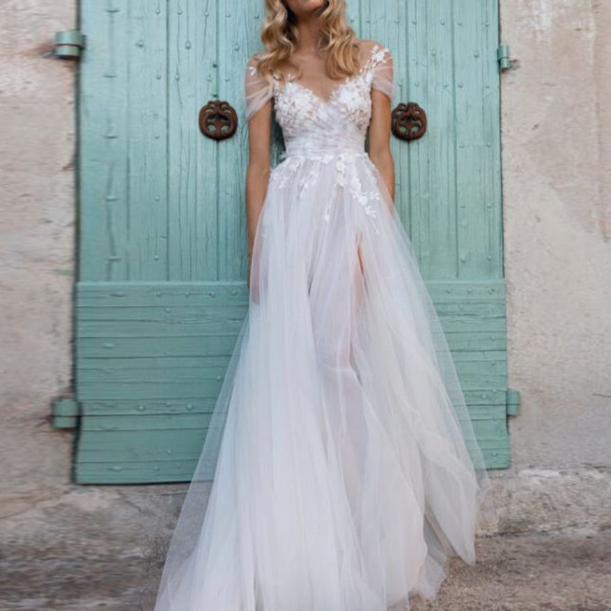 Off shoulder slim wedding dress