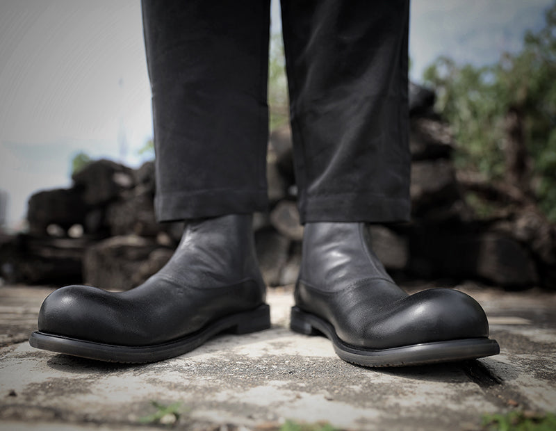 Vintage leather large toe high-top leather shoes