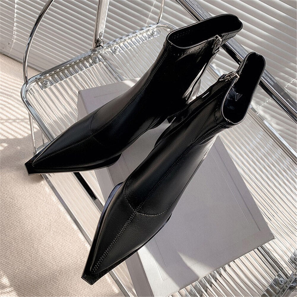 Women Pointed Toe Solid Color Black Thick High-Heeled Shoes