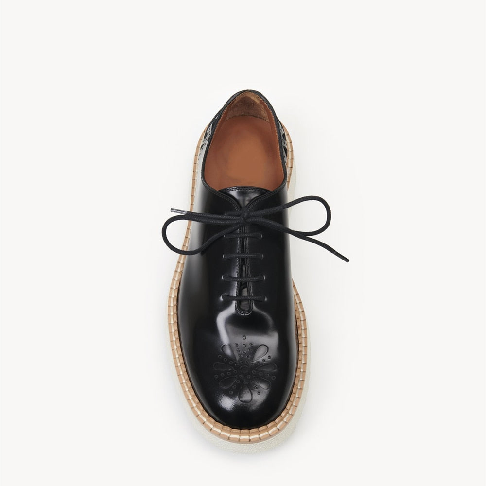 Genuine Leather Lace Up Footwear Female Oxford Shoes