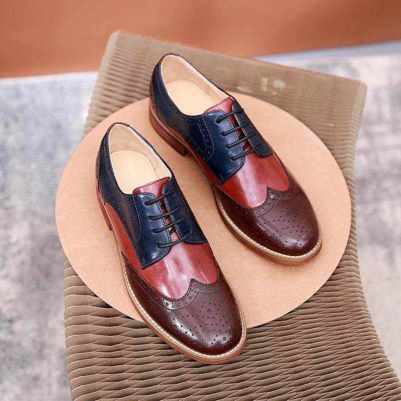 Women Leather Flat Casual Pink Oxford Shoes